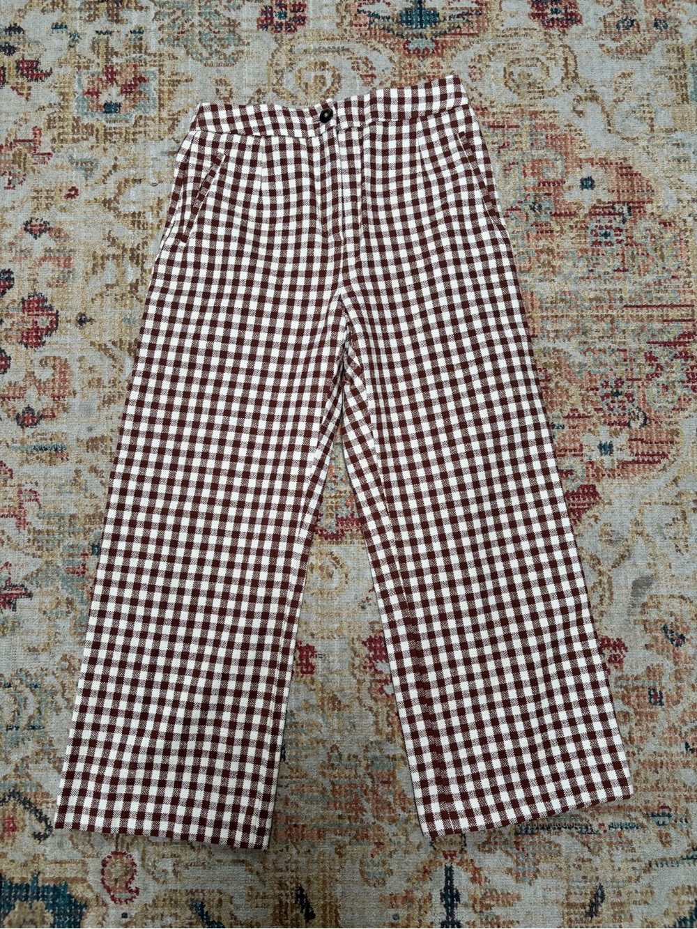 Sezane Martin Brown and White Gingham Trousers